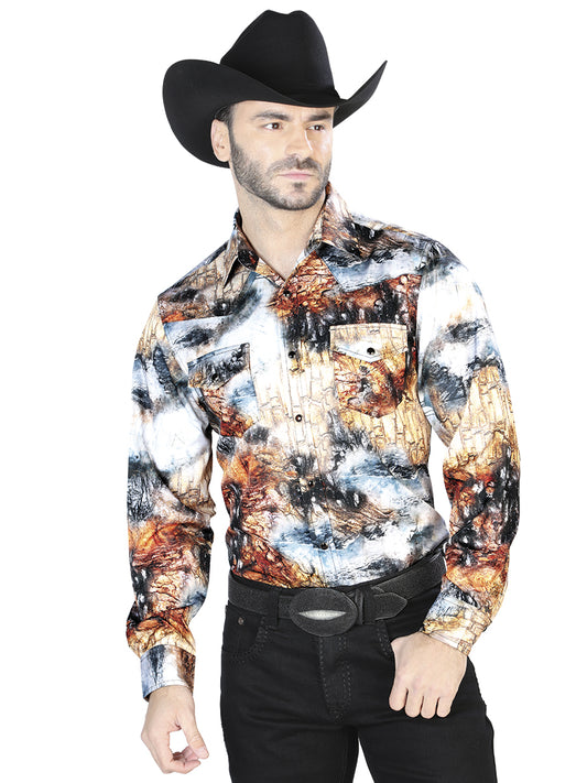Camisa casual de manga larga amarilla y negra 44079