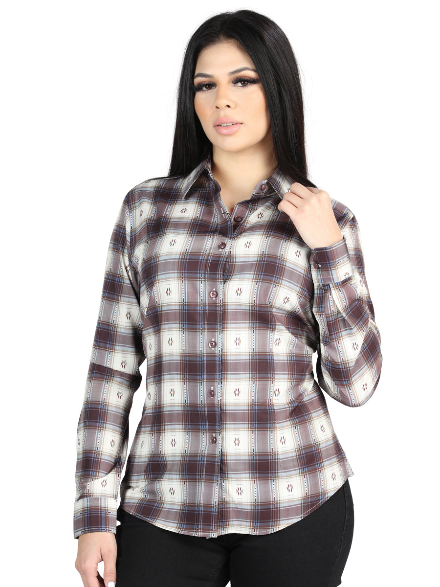 El General - Casual Long-Sleeve Shirt - Beige/Burgandy 44730