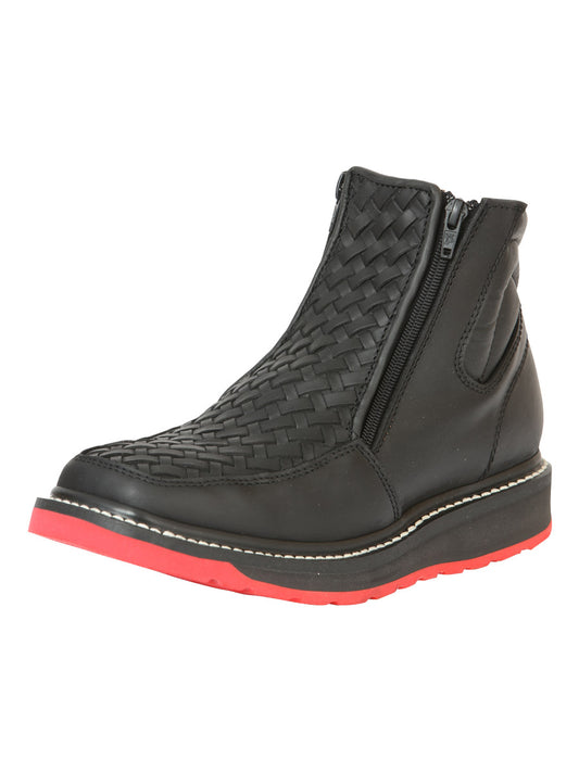 El General Men’s Ankle Boots with Zipper Woven Petatillo - Black
 45358