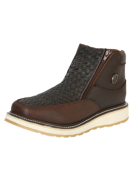 Zapato Sefeni con doble cremallera para hombre, piel Crazy Leather -Choco 45395