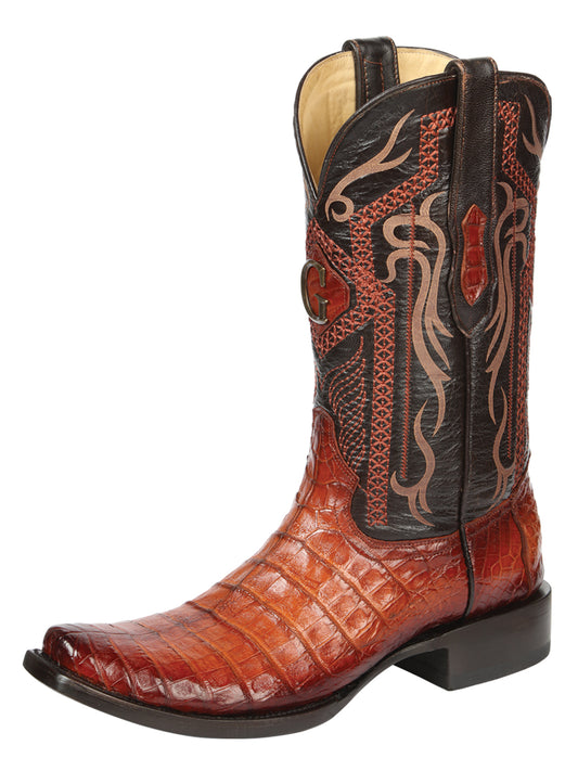Botas vaqueras exóticas de El General para hombre, con diseño de panza de caimán - Coñac 45520