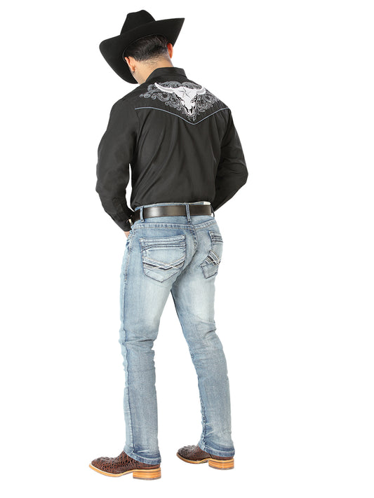 Camisa Bordada El Señor de los Cielos Negro/blanco 126676
