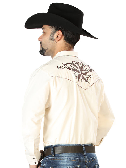 Camisa vaquera bordada El General beige/negra 126684