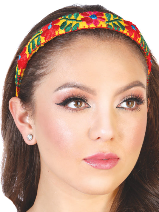 Diadema bordada artesanal 100% algodón amarillo 602695