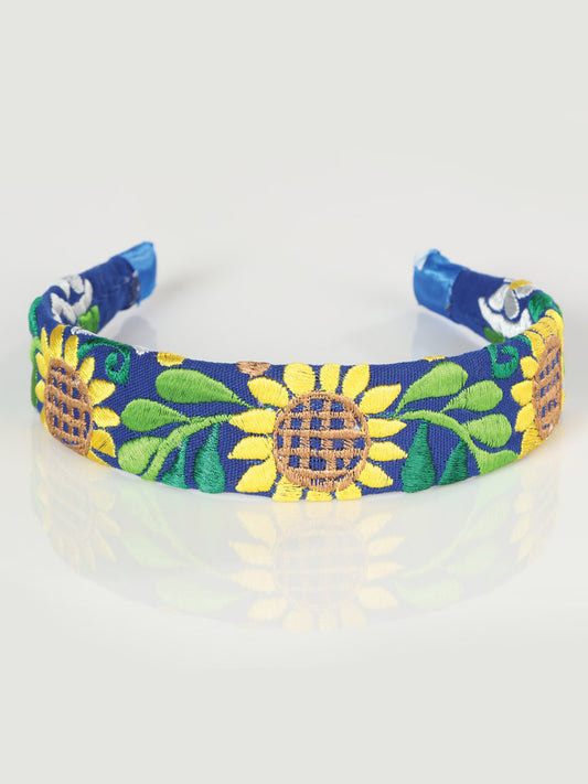 Diadema bordada artesanalmente 100% algodón azul rey 603103