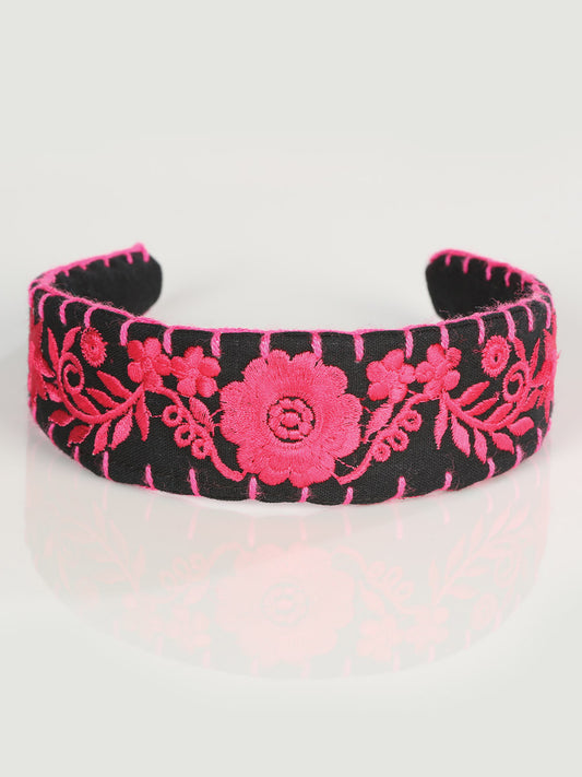 Artisanal Embroidered Headband 100% Cotton Fuchsia 603118