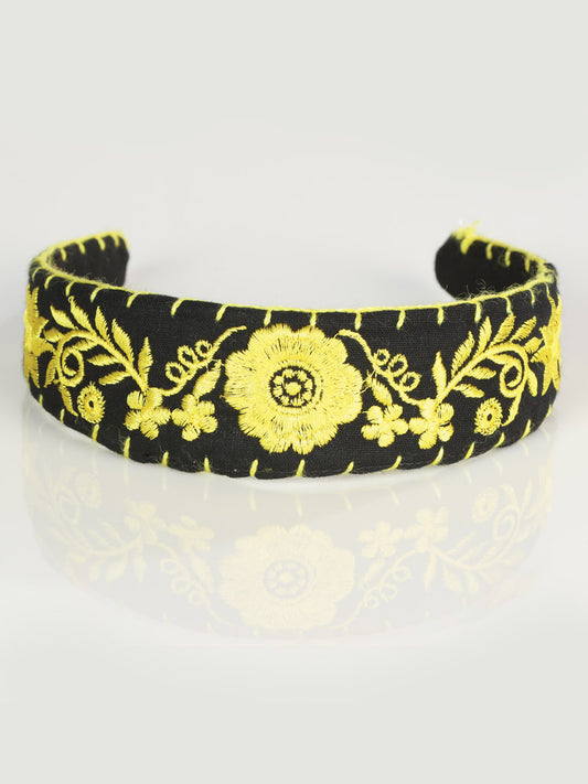 Diadema bordada artesanal 100% algodón amarillo 603122