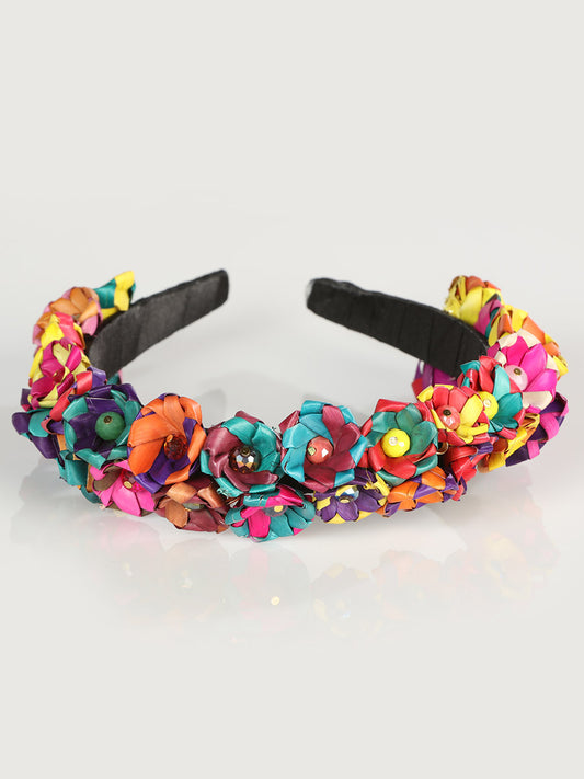 Diadema Artesanal Hecha a Mano 100% Hoja de Palma Multicolor 603207