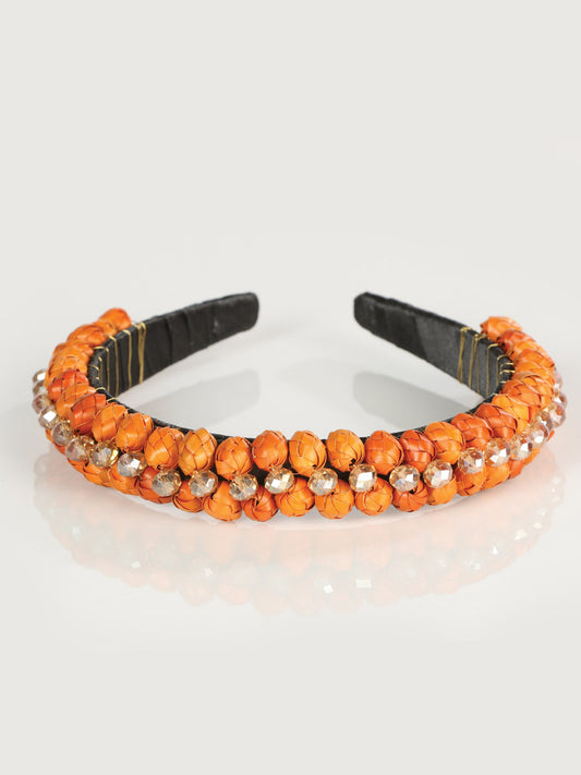 Diadema artesanal hecha a mano 100% hoja de palma naranja 603274