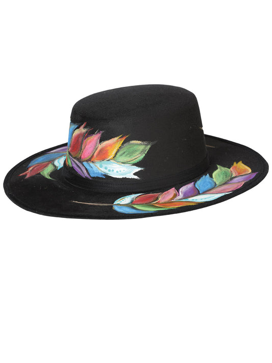 Sombrero Mexicano Artesanal Pintado a Mano Gamuza Negra 603729