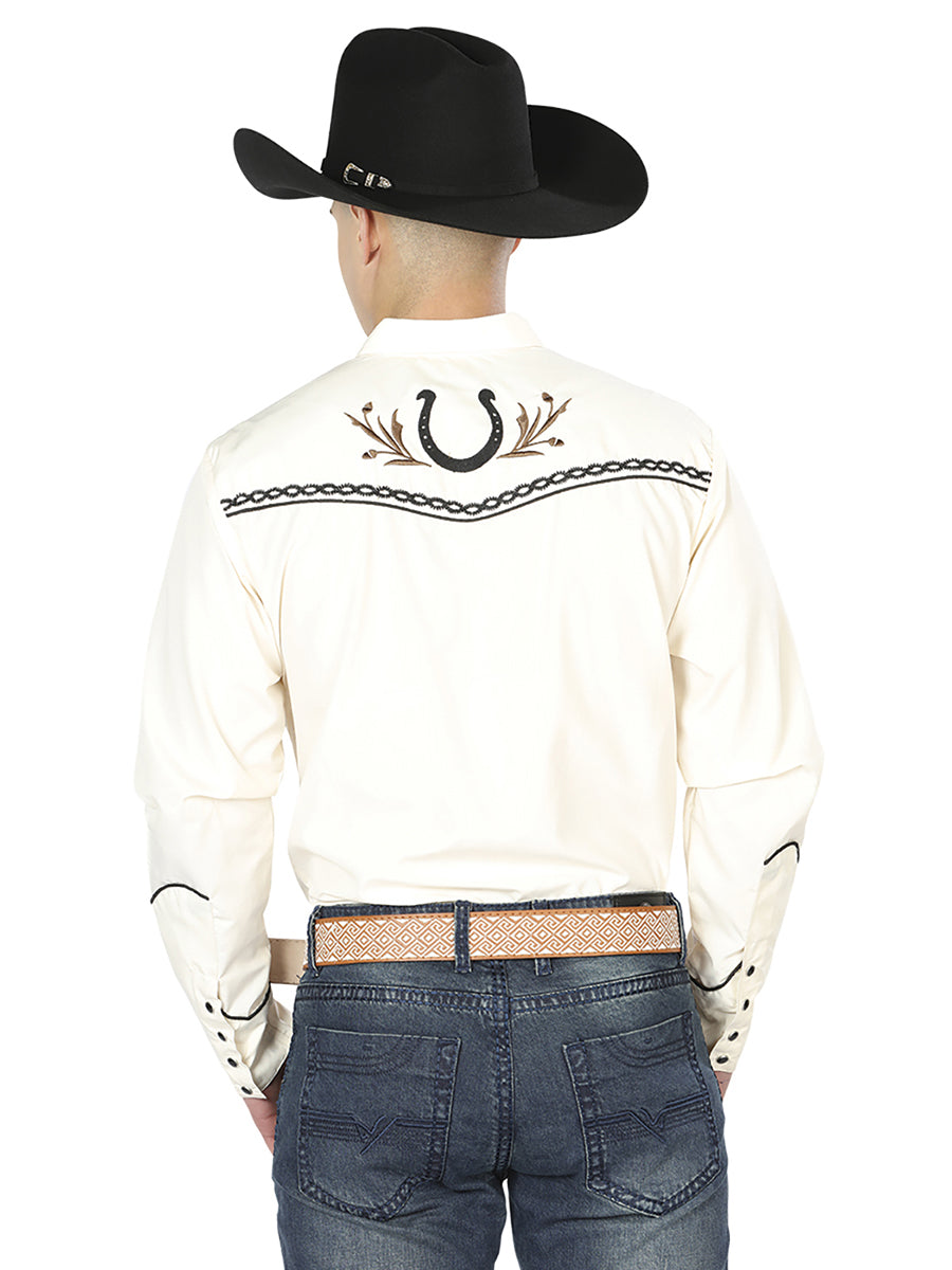 Camisa vaquera bordada El General beige/negra 43295