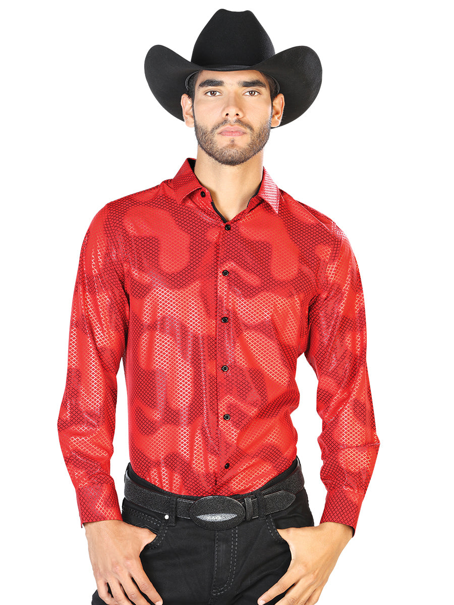 Camisa casual roja de manga larga 43468