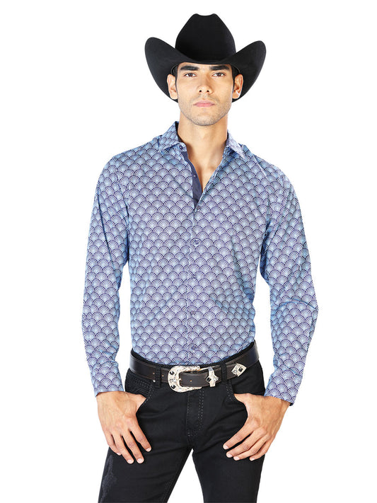Camisa vaquera informal azul de manga larga estilo western 43544