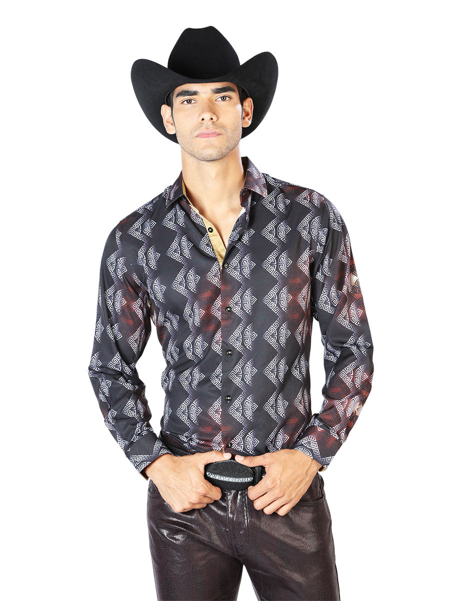 Camisa casual de manga larga negra y gris 43548