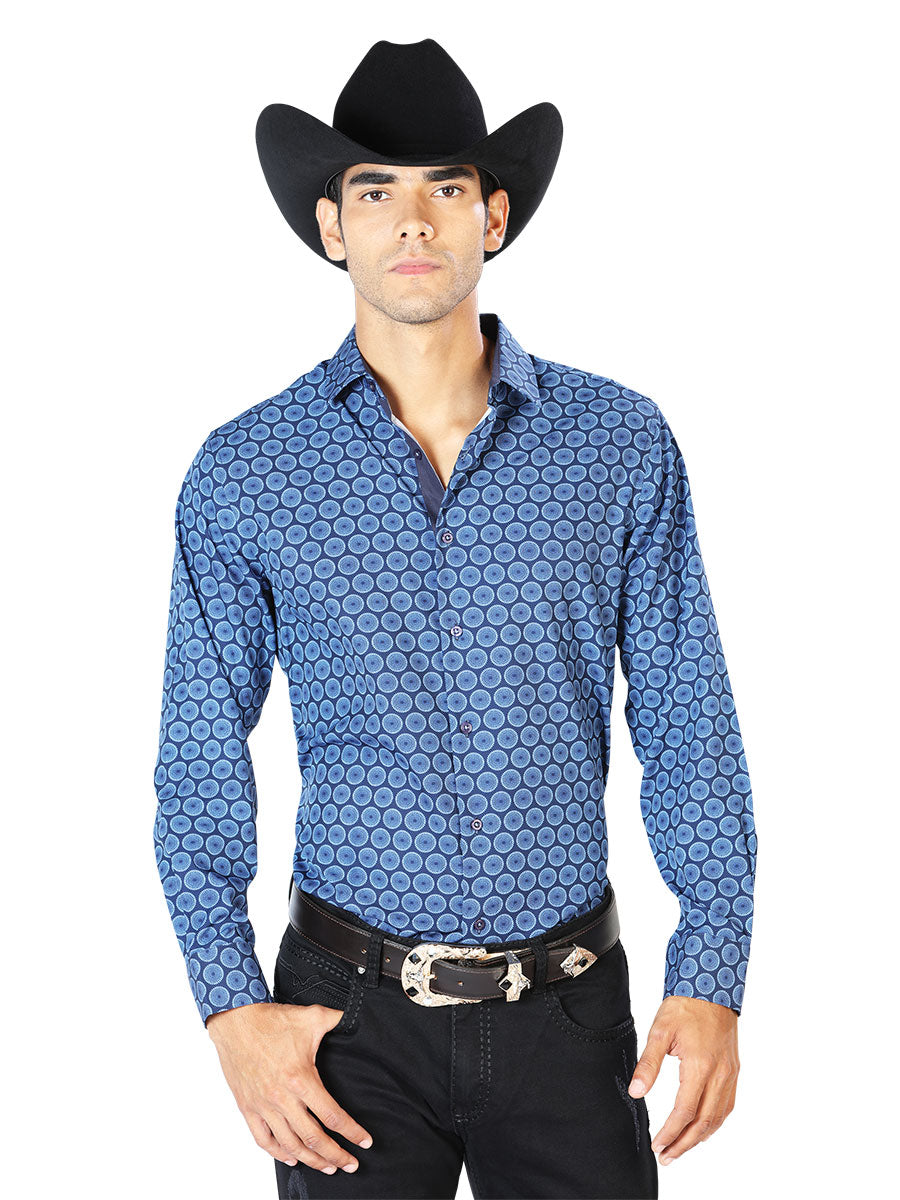 Camisa casual de manga larga azul marino 43550