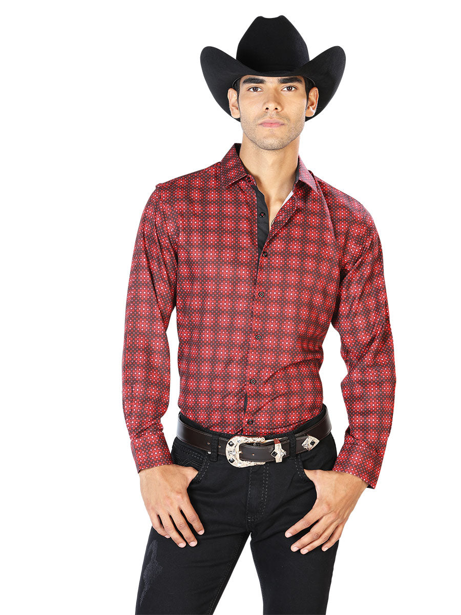 Camisa informal roja de manga larga 43552