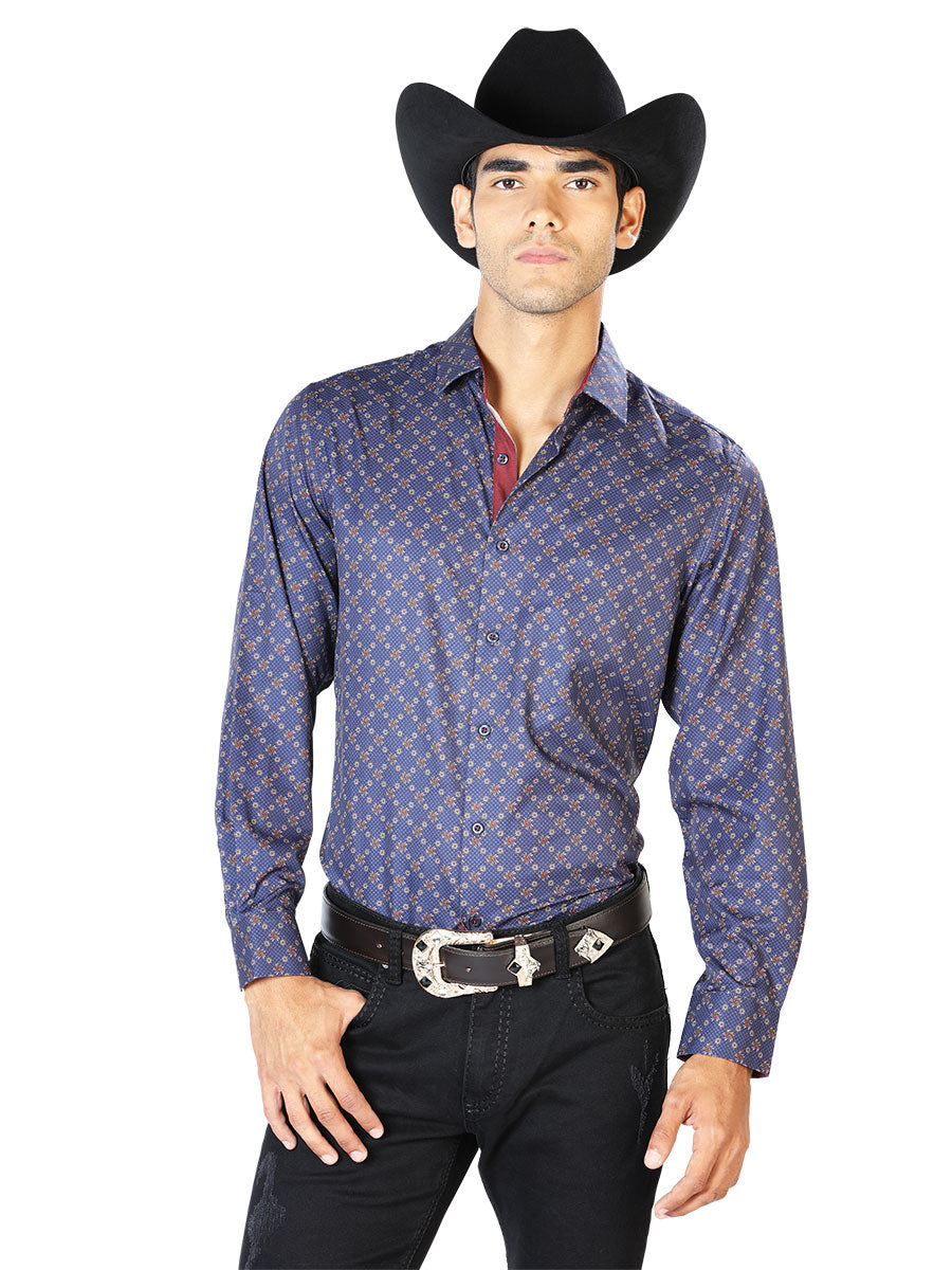 Camisa casual azul de manga larga 43553