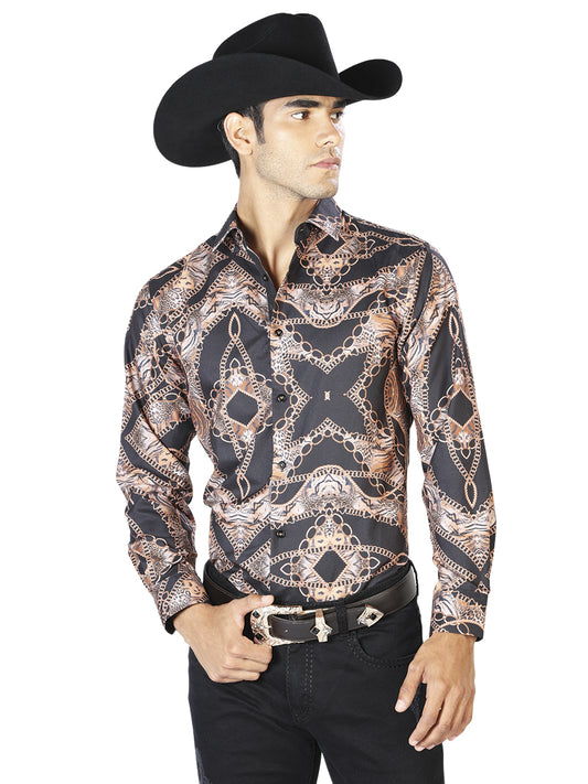 Camisa informal de manga larga negra y leopardo 43564