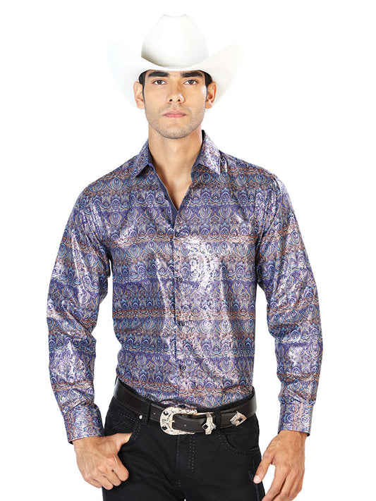 Camisa casual de manga larga azul marino 43567