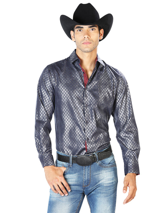 Camisa informal de manga larga azul marino 43573