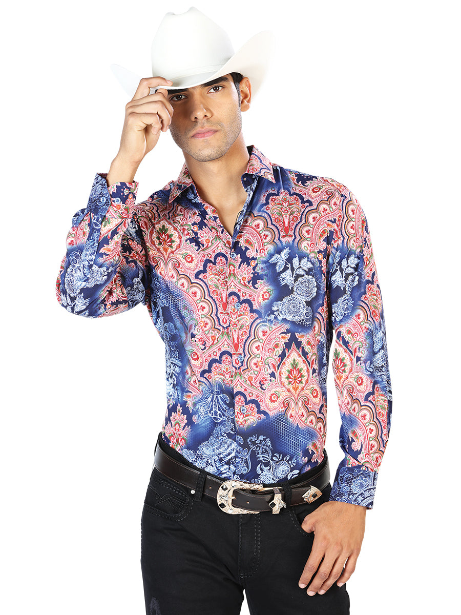 Camisa informal de manga larga azul marino 43580