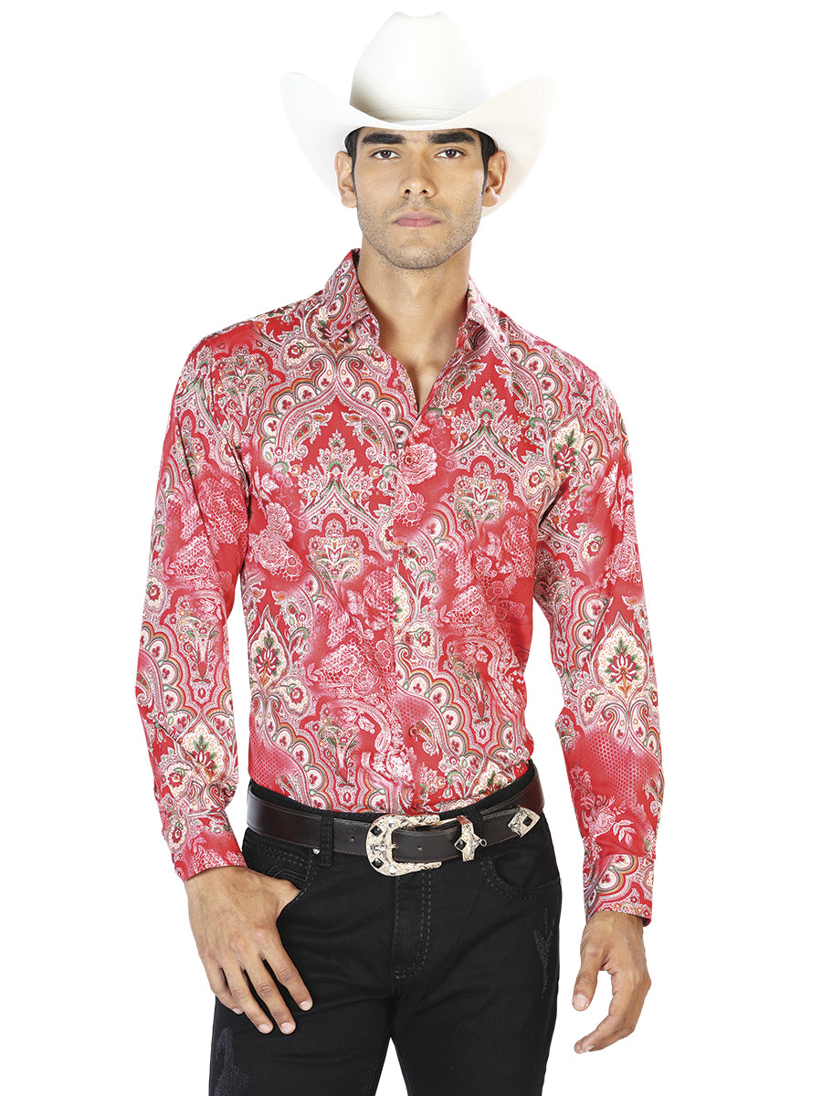 Camisa casual roja de manga larga 43581