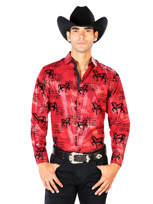 Camisa informal de manga larga color vino 43595