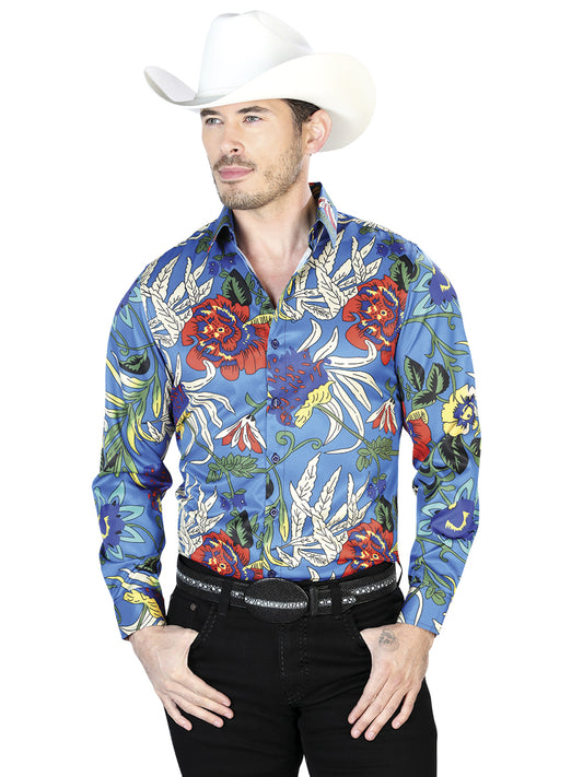 Camisa casual azul de manga larga 43677