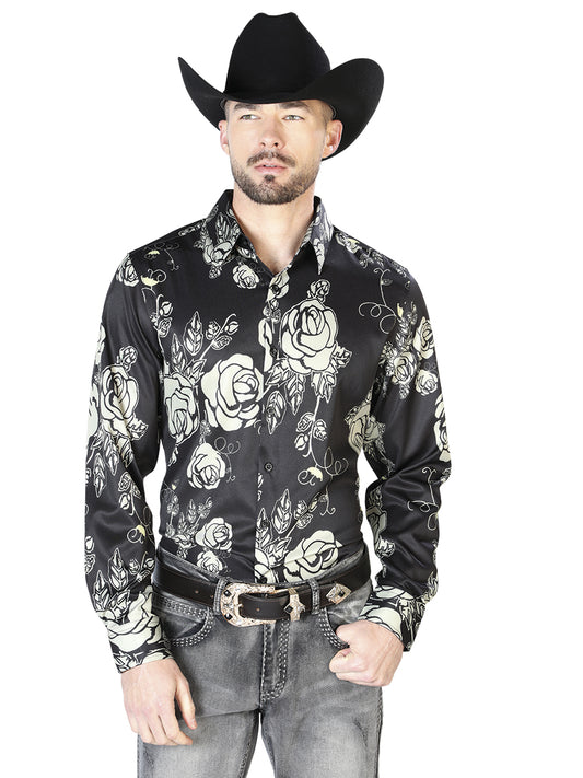 Camisa casual negra de manga larga 43679