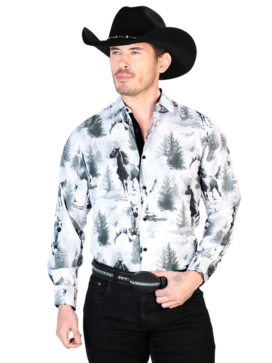 Gray And Black Casual Long Sleeve Shirt 43688