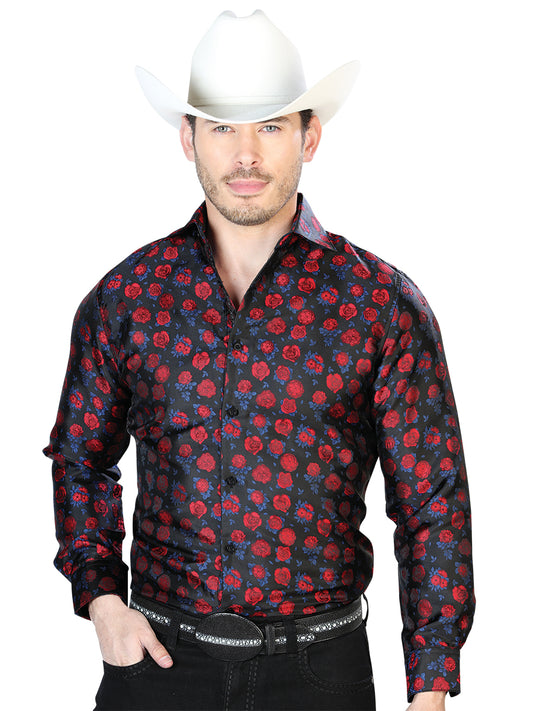 Red Black Casual Long Sleeve Shirt 43703
