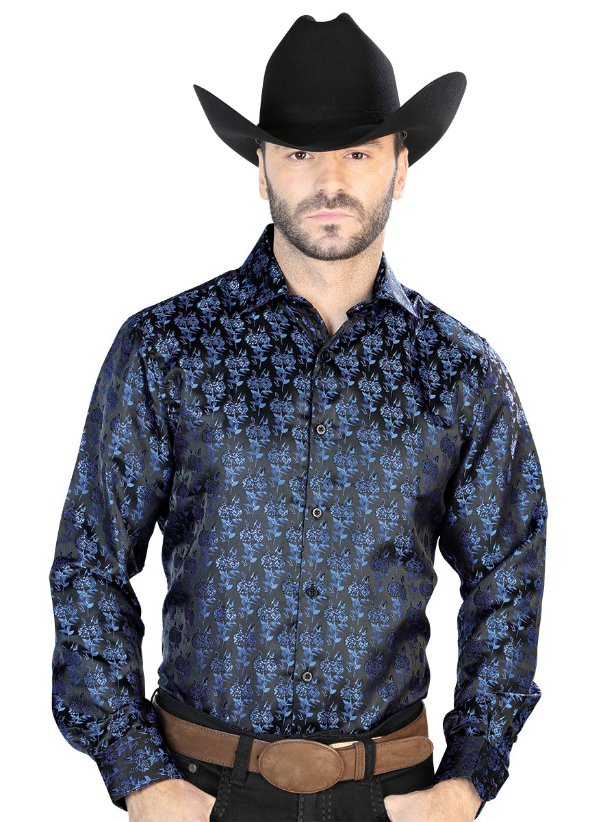 Black And Blue Casual Long Sleeve Shirt 43707