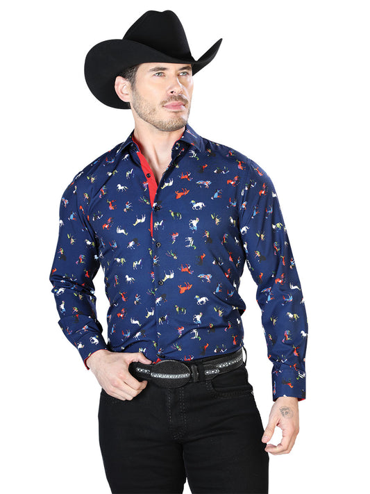 Blue Casual Long Sleeve Shirt 43715