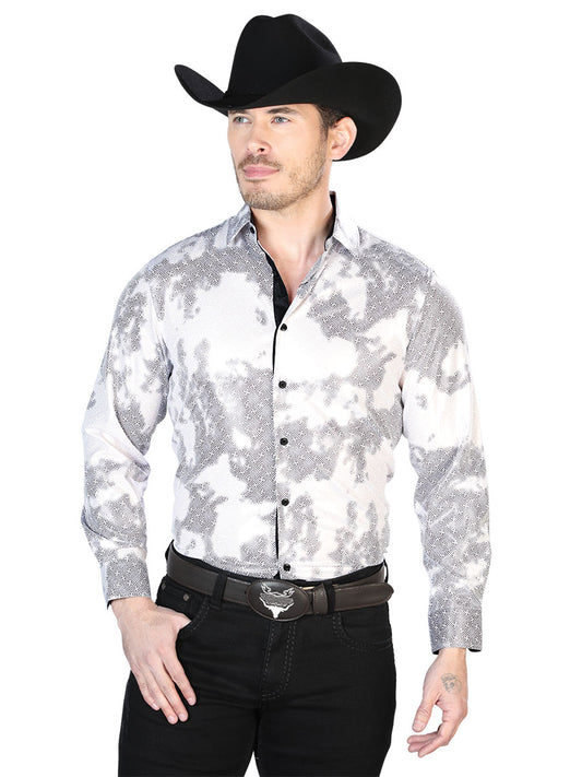 White And Gray Casual Long Sleeve Shirt 43783