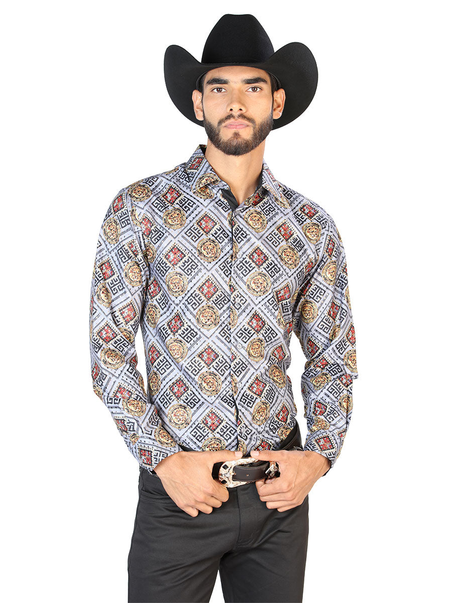 Gold And  White Casual Long Sleeve Shirt 43790