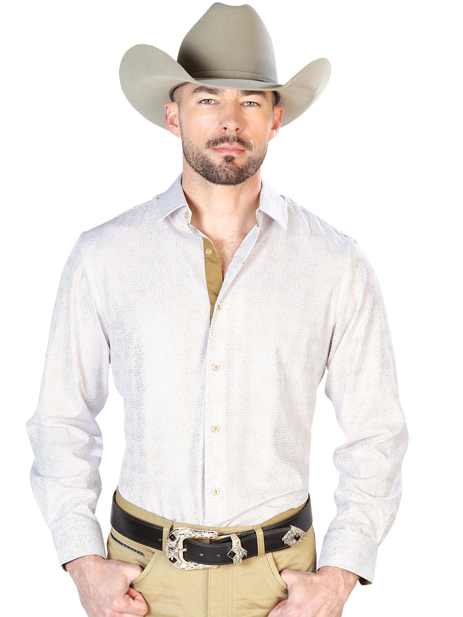 Ivory And Gold Casual Long Sleeve Shirt 43812
