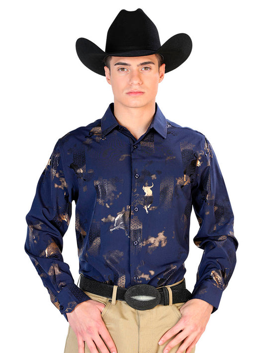Navy Blue Casual Long Sleeve Shirt 43832