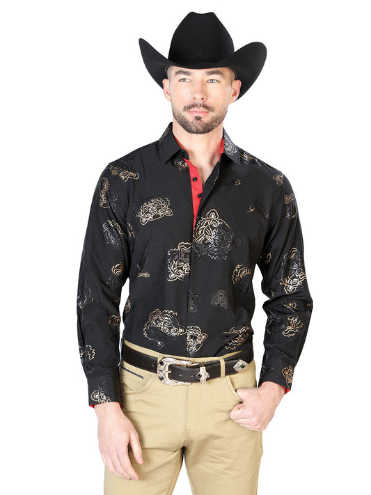 Black And Gold Casual Long Sleeve Shirt 43847
