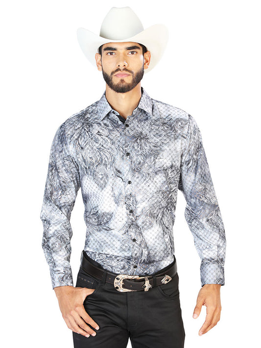 Gray Print Casual Long Sleeve Shirt 43862