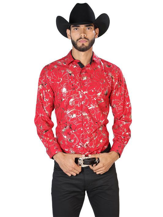 Red And Gold Casual Long Sleeve Shirt 43877