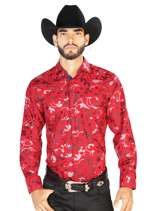 Red And  Silver Casual Long Sleeve Shirt 43901