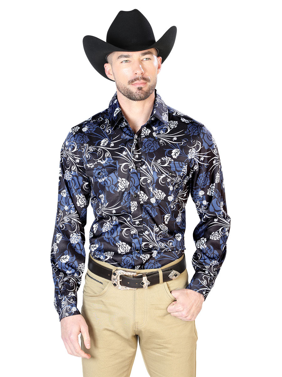 Navy Floral Casual Long Sleeve Shirt 43959