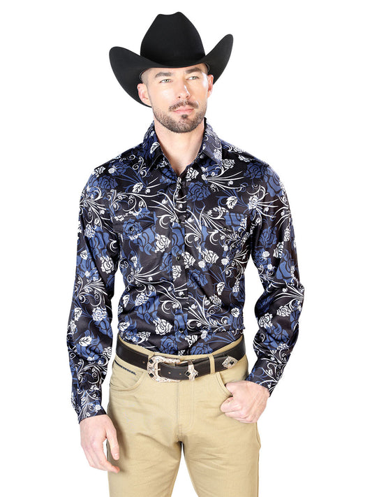 Navy Floral Casual Long Sleeve Shirt 43959