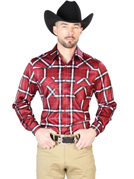 Burgundy With Stripes Casual  Long Sleeve Shirt 43962