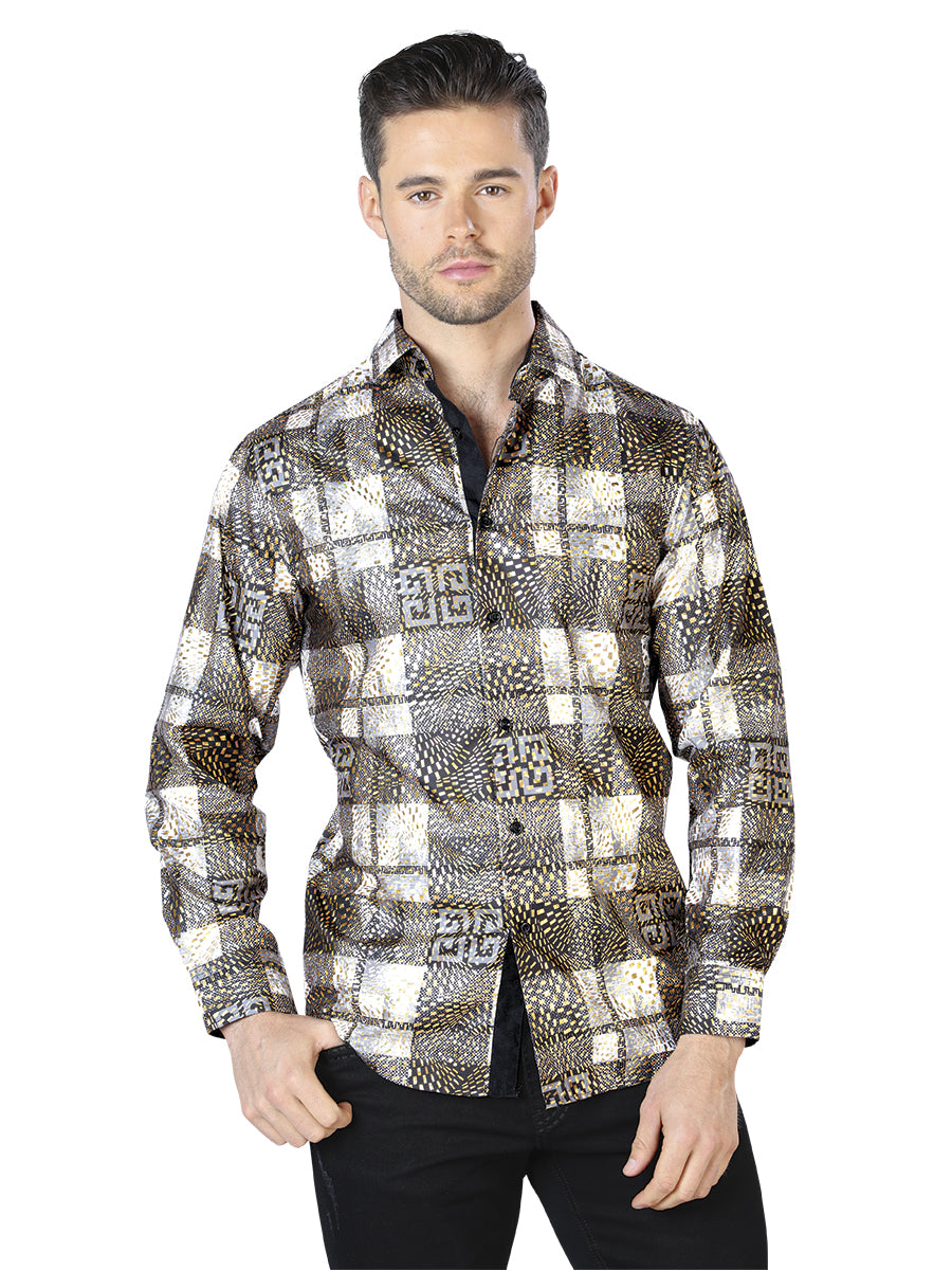 Black And Gold Casual Long Sleeve Shirt 44008