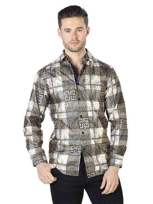 Black And Gold Casual Long Sleeve Shirt 44008