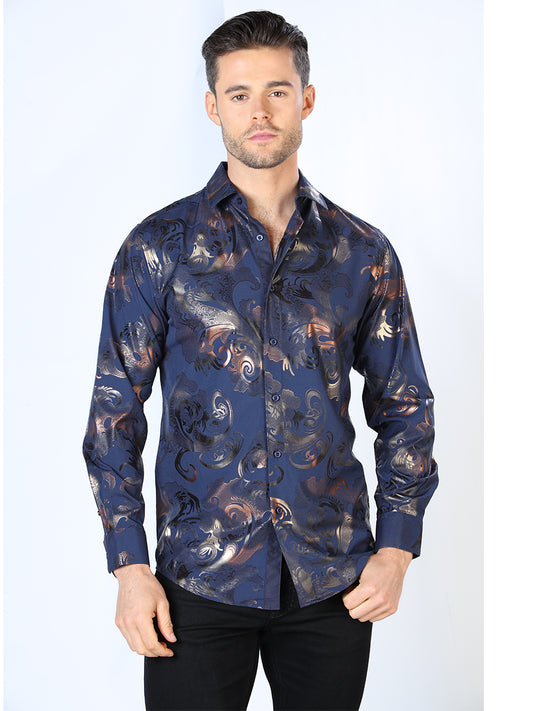 Black And Gold Casual Long Sleeve Shirt 44036