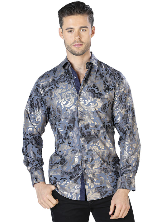 Navy And Gold Casual Long Sleeve Shirt 44038
