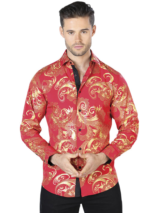 Red And Gold Casual Long Sleeve Shirt 44040