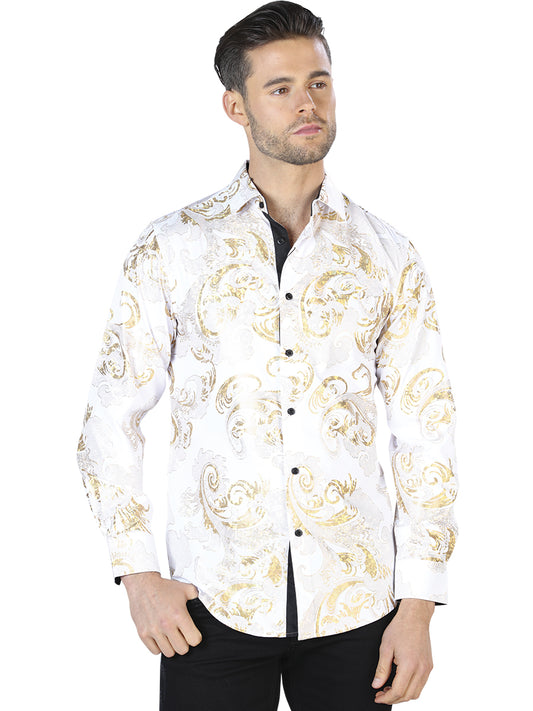 Off White And Gold Casual Long Sleeve Shirt 44041